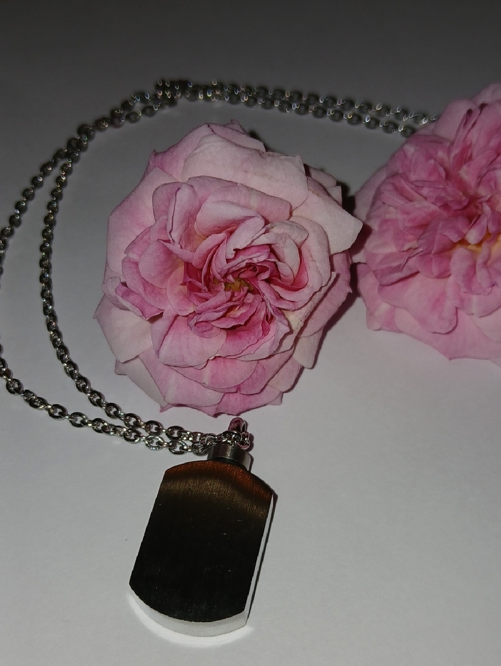 Silver Dog Tag Pendant Necklace with Pink Accent
